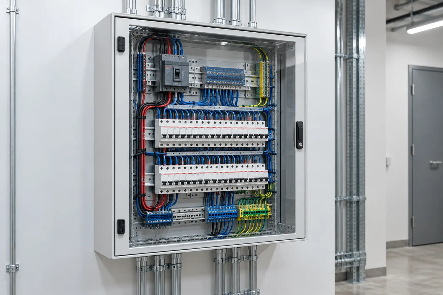 Componentes de distribuição em painel elétrico