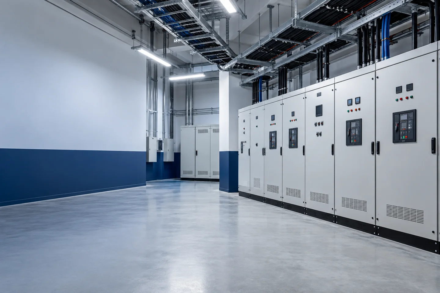 Quadros elétricos em ambiente técnico