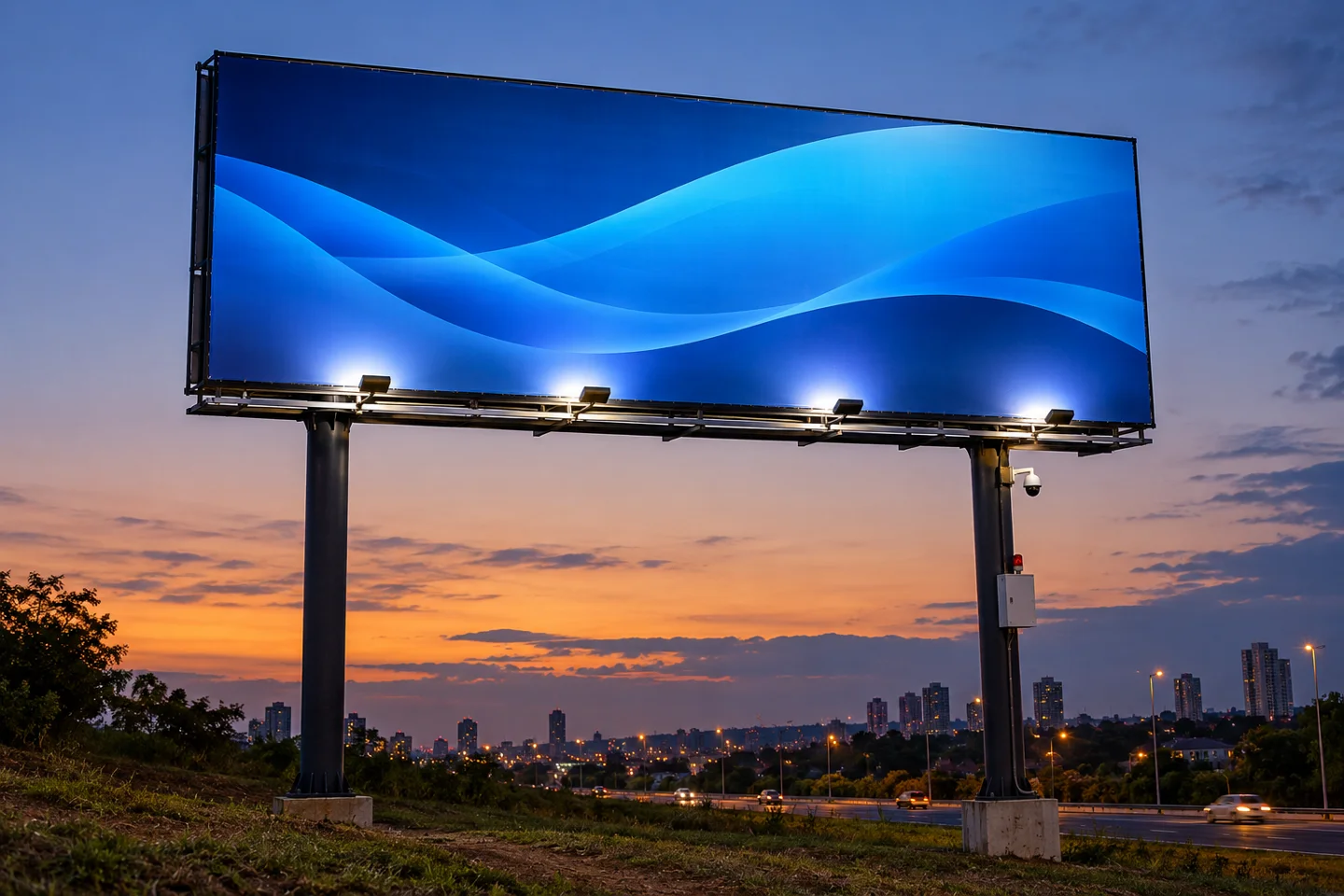 Painel de outdoor front light com iluminação frontal e câmera de segurança
