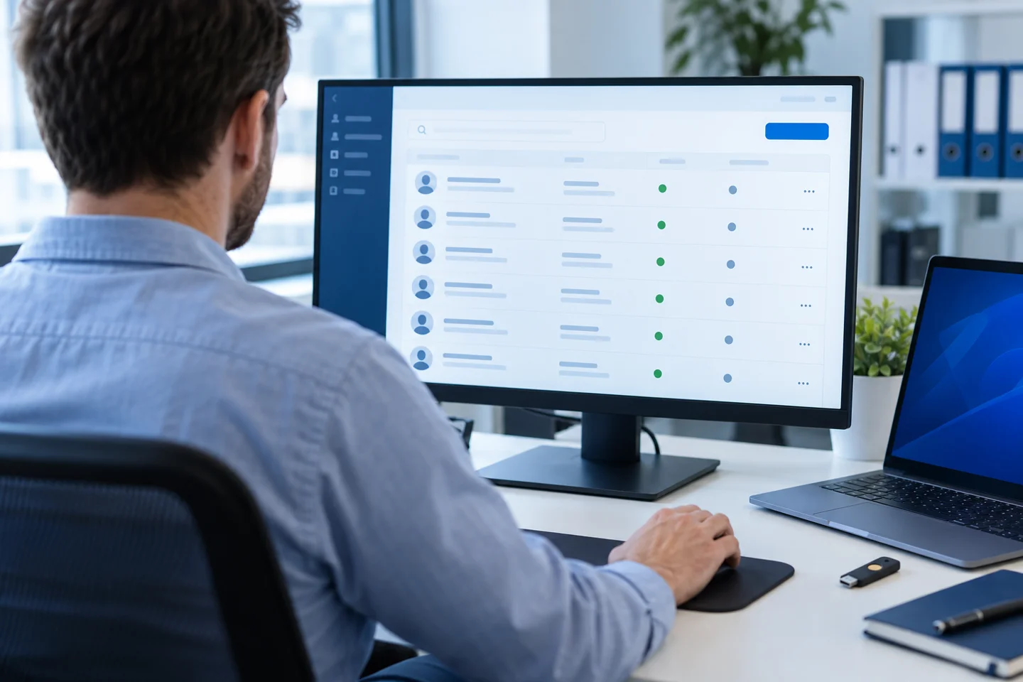 Contas, e-mails e permissões — equipamentos e aplicação