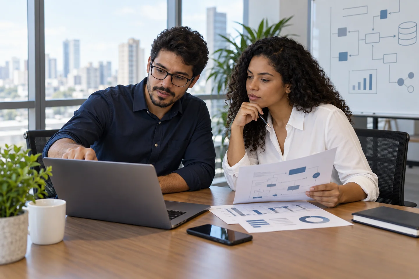 Profissionais analisando a gestão de informações da empresa